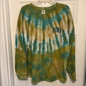 PINK Tie-Dye Sweatshirt with Blue Lettering